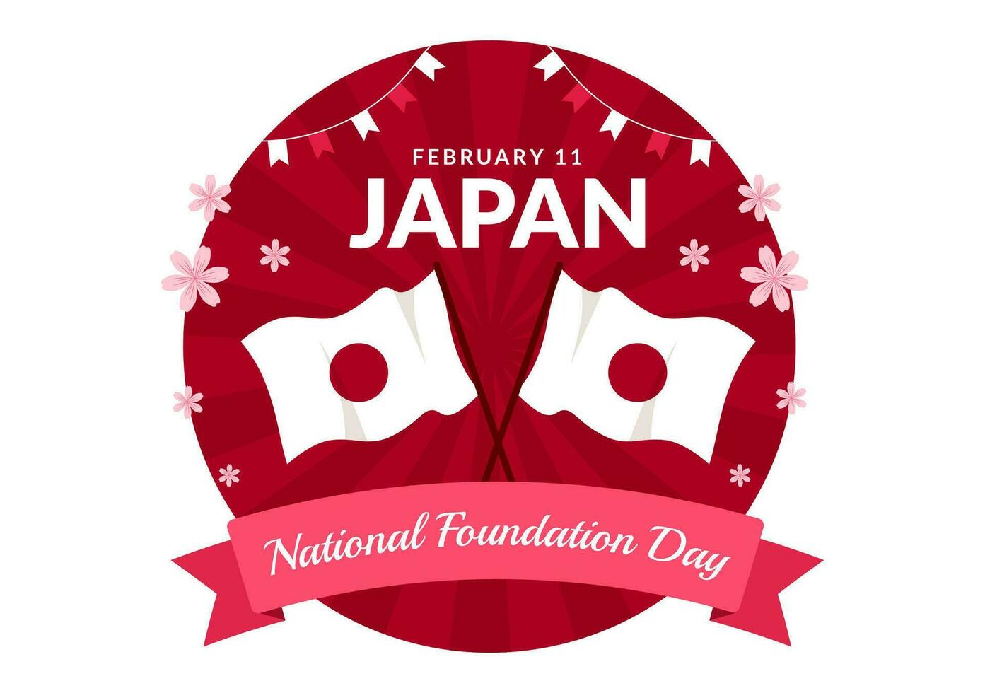 glücklich Japan National Stiftung Tag Vektor Illustration auf Februar 11 mit berühmt japanisch Sehenswürdigkeiten und Flagge im eben Kinder Karikatur Hintergrund