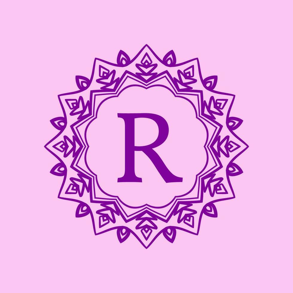 brev r mandala elegant cirkulär gräns första vektor logotyp design