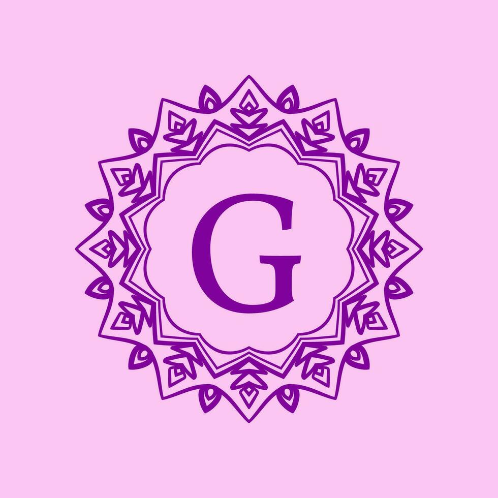 brev g mandala elegant cirkulär gräns första vektor logotyp design