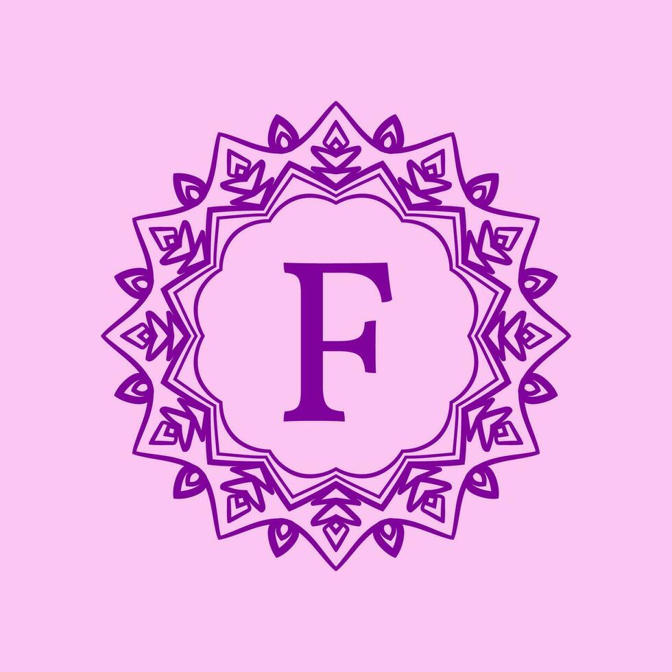 brev f mandala elegant cirkulär gräns första vektor logotyp design