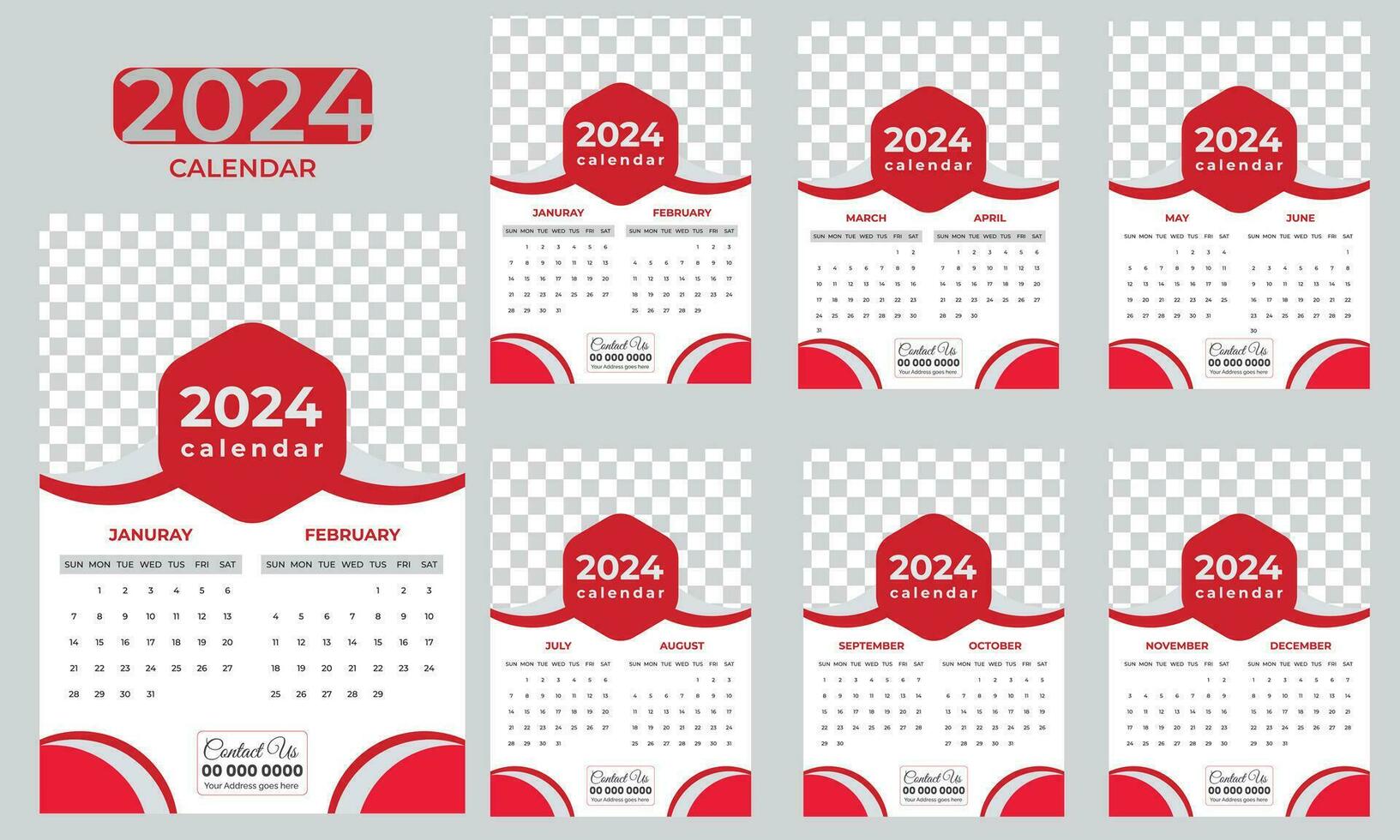 kreativ minimalistisk 2024 ny år vertikal vägg kalender mall design vektor