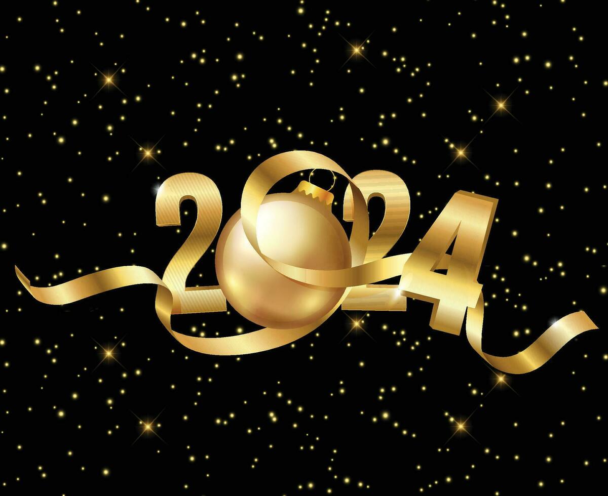 2024 ny år Semester design guld abstrakt vektor logotyp symbol illustration med svart bakgrund