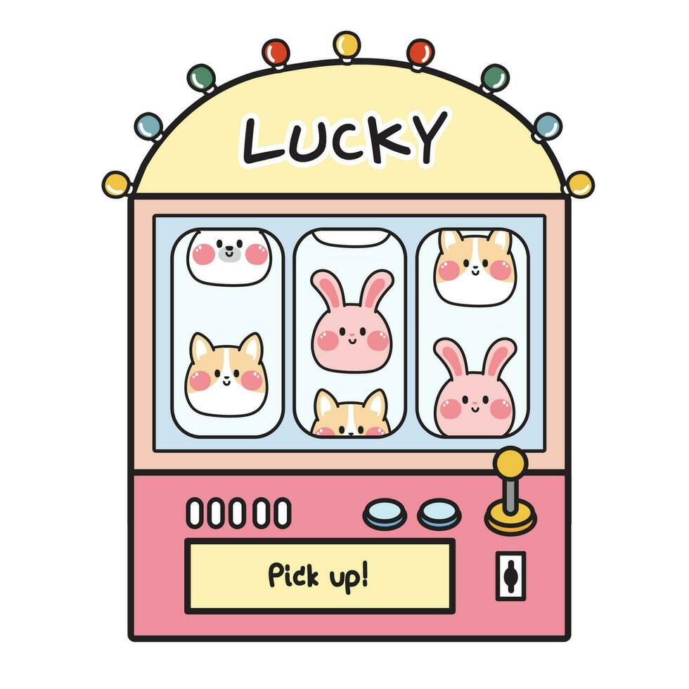 süß Faultier Maschine mit Tier Gesicht icon.casino.game Center shop.money.play Zeit.Kaninchen,Bär,Hund Karikatur Hand gezeichnete.kawaii.vektorillustration. vektor