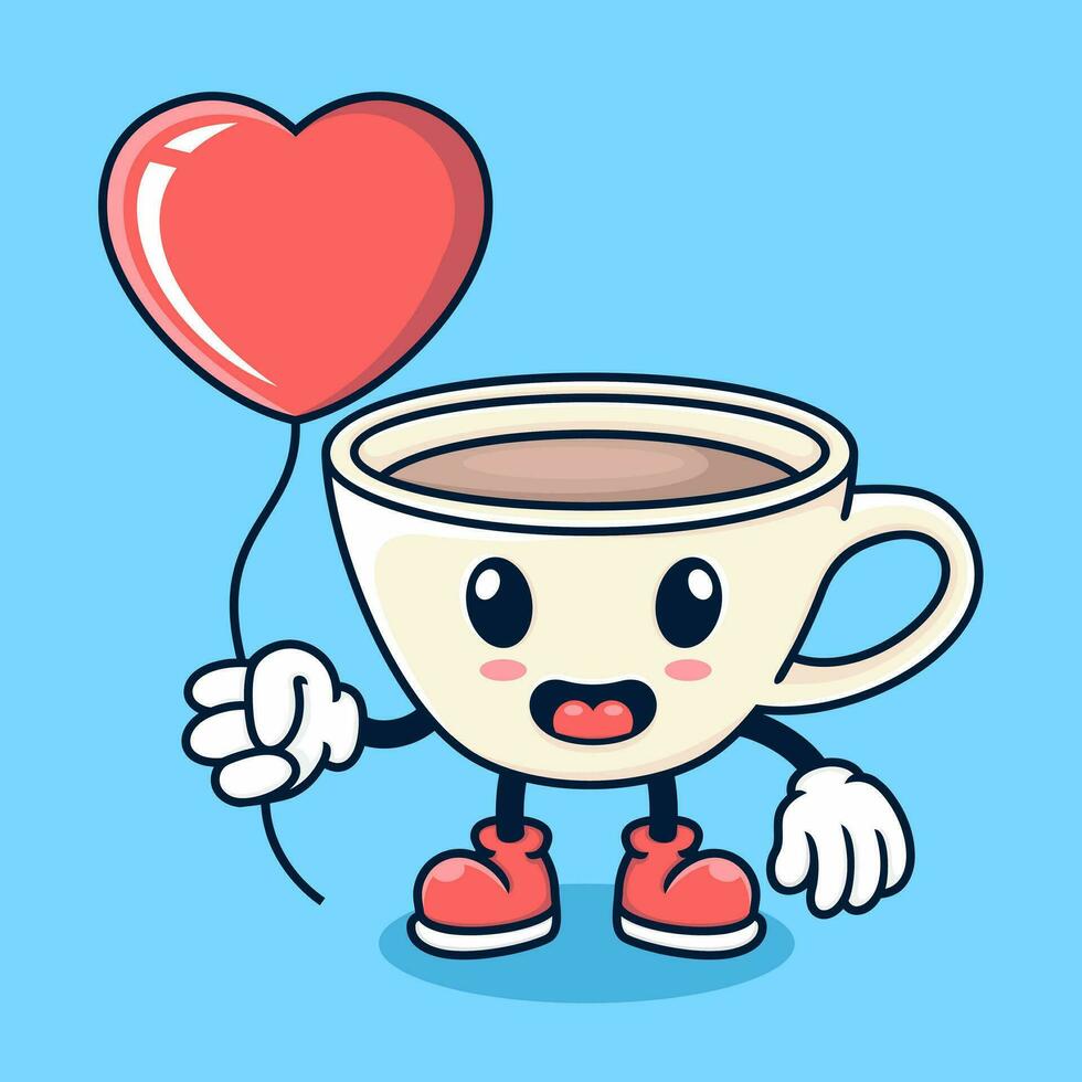 Karikatur süß Schokolade Tasse halten Liebe Ballon vektor