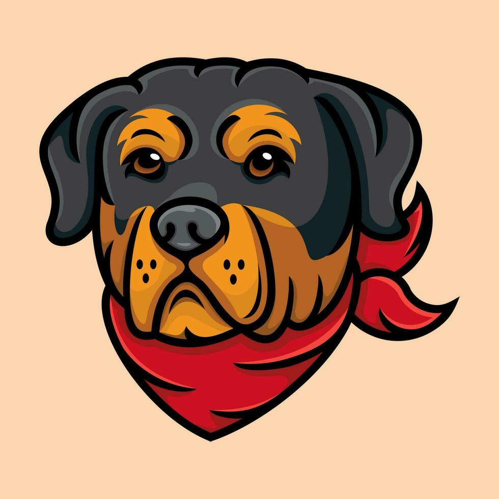 Illustration von ein Rottweiler Hund tragen ein rot Bandana. vektor