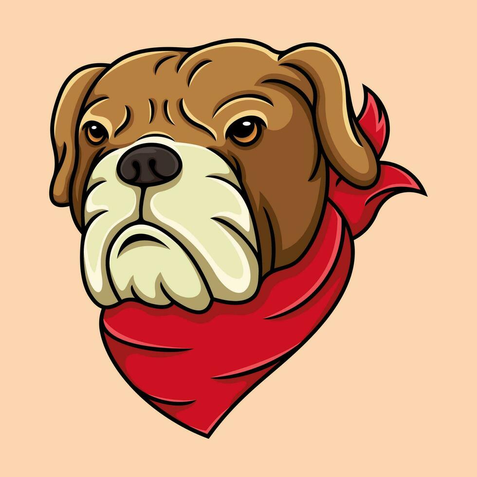 Illustration von ein Bulldogge tragen ein rot Bandana. vektor