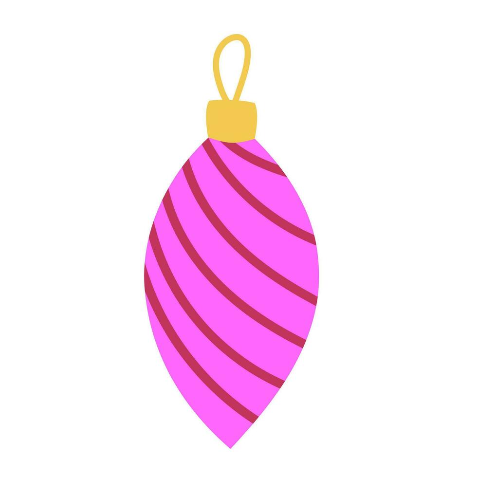 jul dekorationer. jul färgrik oval rosa boll. vektor illustration i tecknad serie platt stil. årgång retro element.