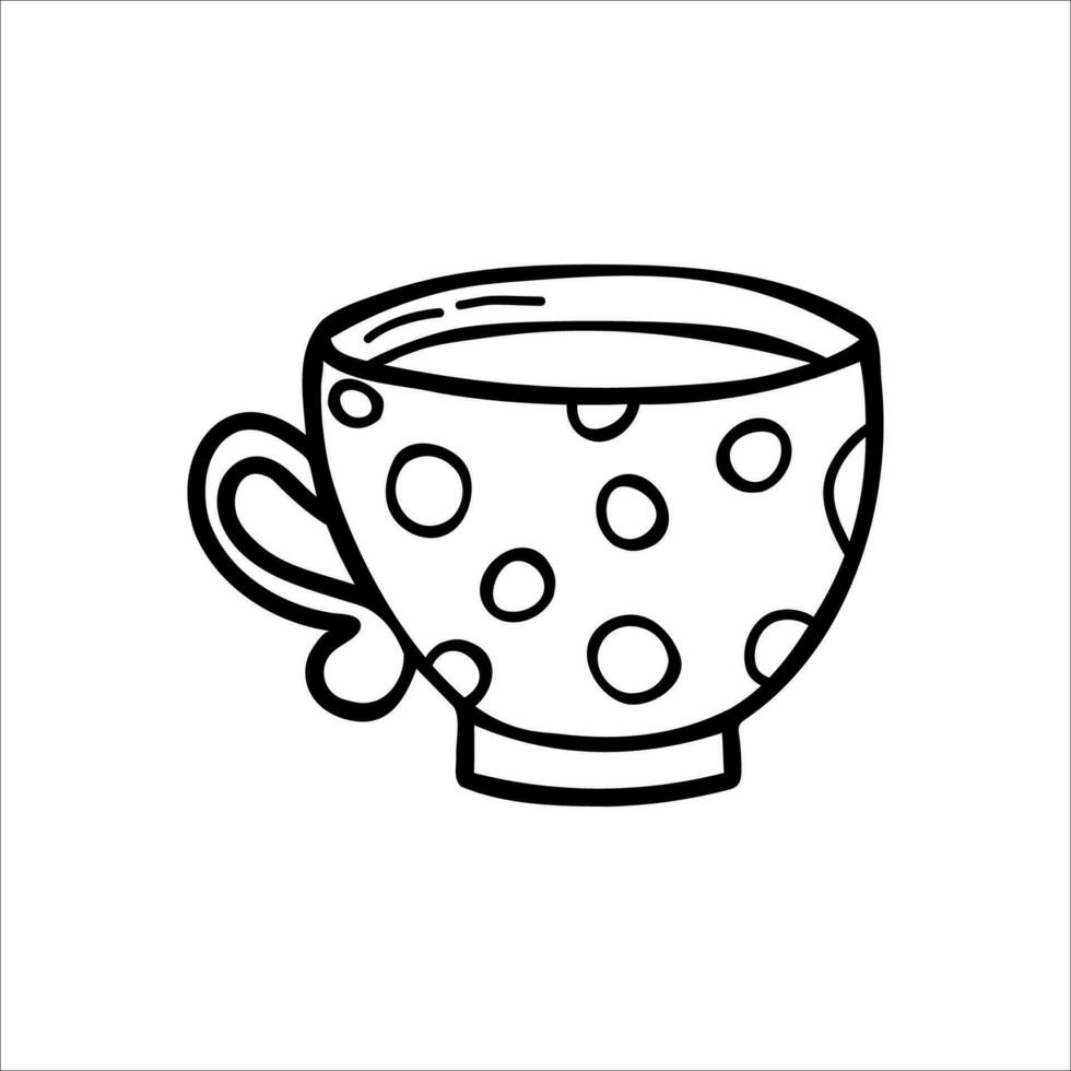 Polka Punkte Tasse. Tee oder Kaffee Becher. Vektor Single Clip Art Becher im Gekritzel Stil. isoliert Bild auf ein Weiß Hintergrund.