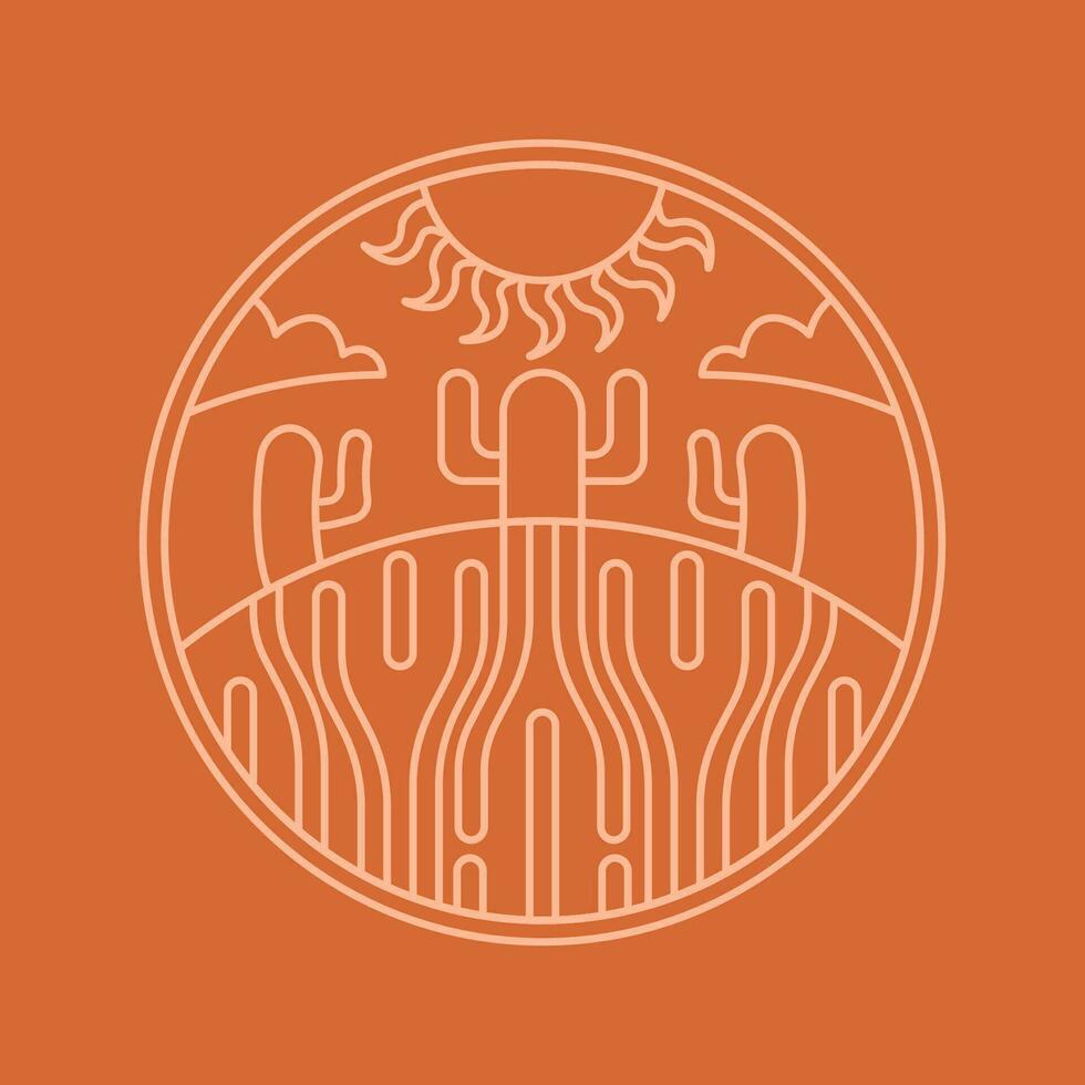 öken- kaktus i de sand orange boho landskap estetisk ikon. vektor