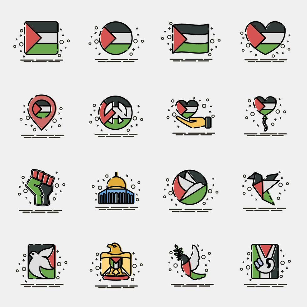 ikon uppsättning av palestina. palestina element. ikoner i mbe stil. Bra för grafik, affischer, logotyp, infografik, etc. vektor