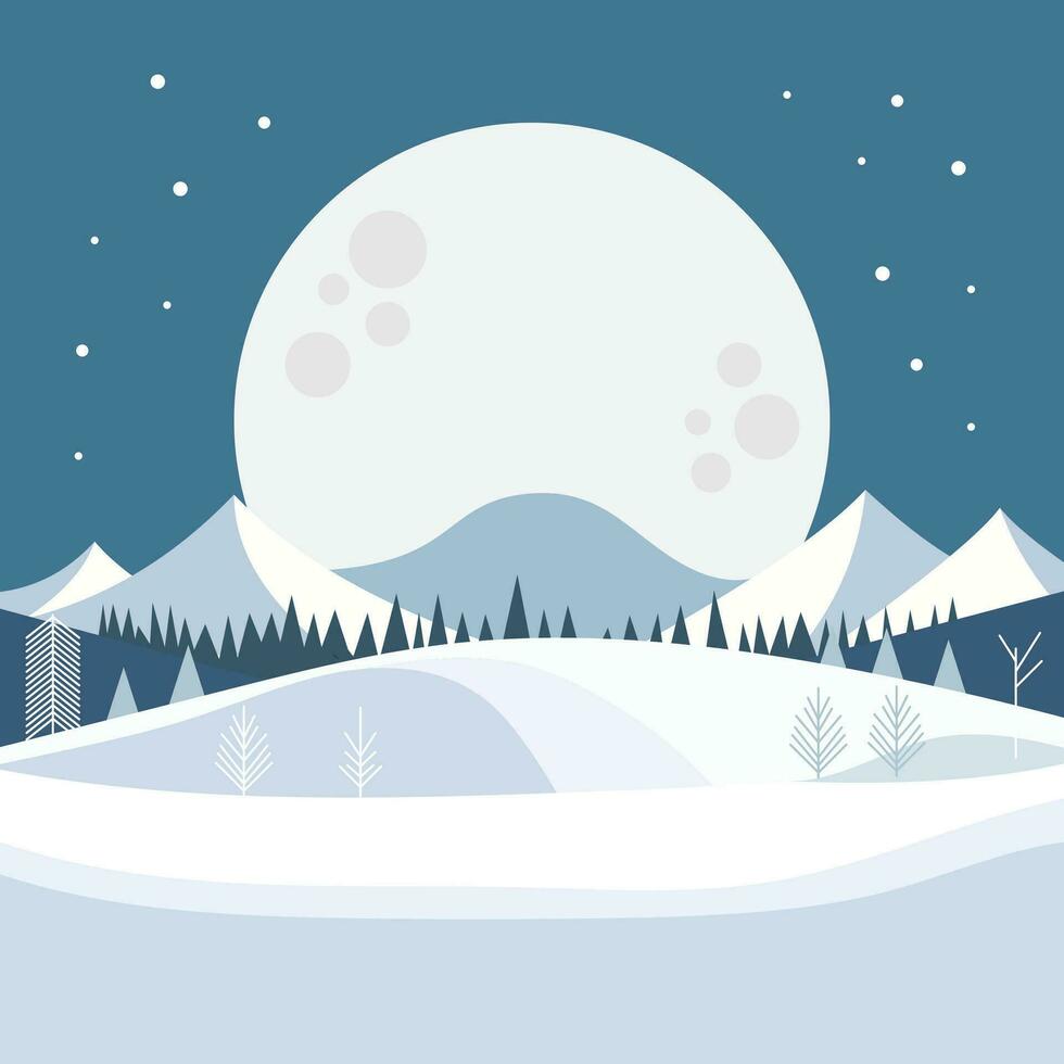 schneebedeckt Winter Landschaft Natur Szene Hügel und Baum mit Berg Poster Banner Illustration vektor