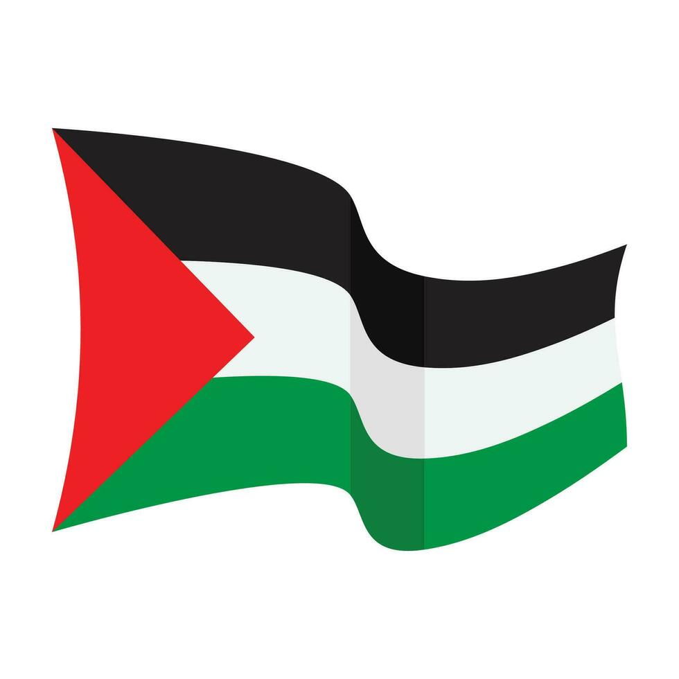 vågig röd svart vit grön palestina flagga med skugga ikon affisch vektor illustration design