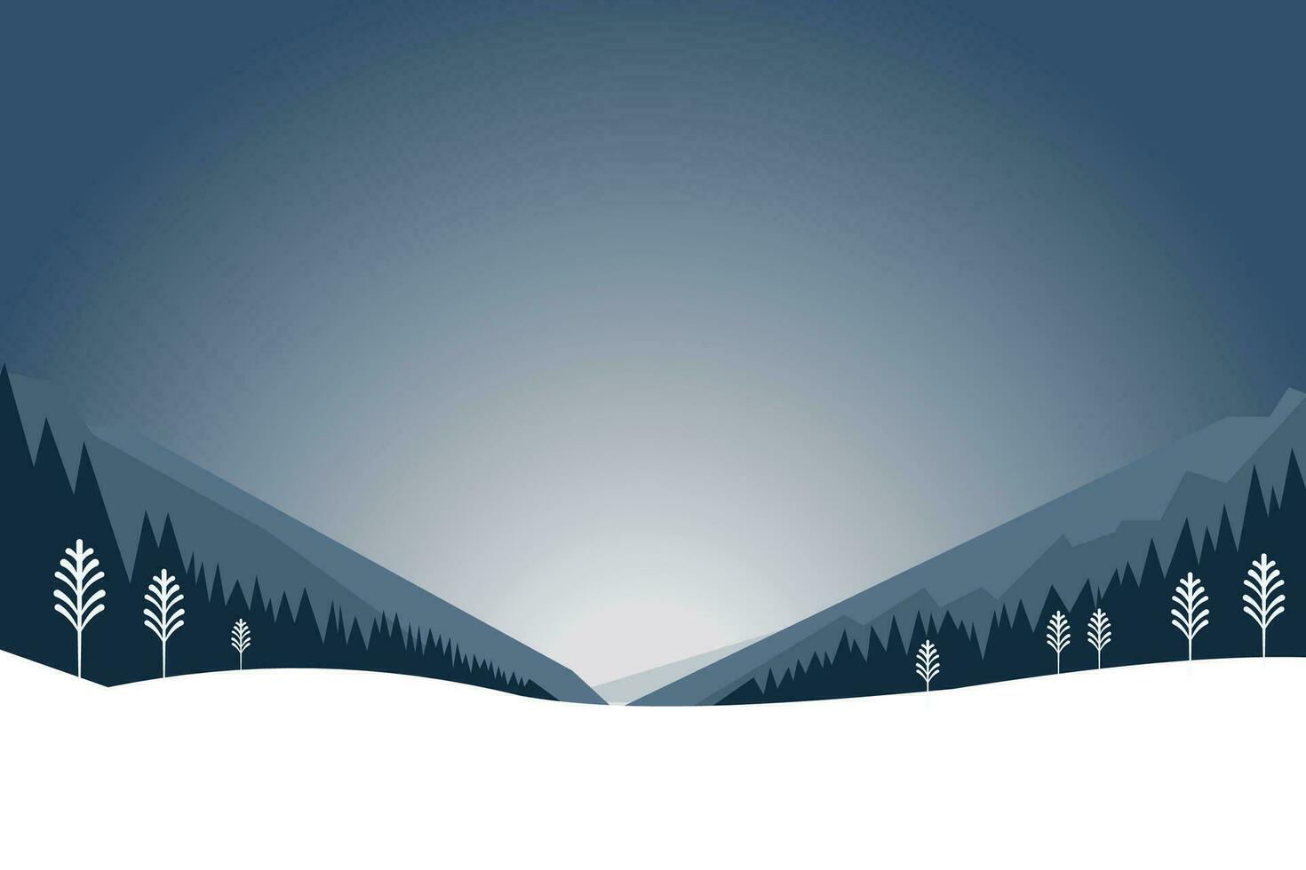 minimal vinter- landskap natur kulle och träd med berg affisch baner illustration vektor