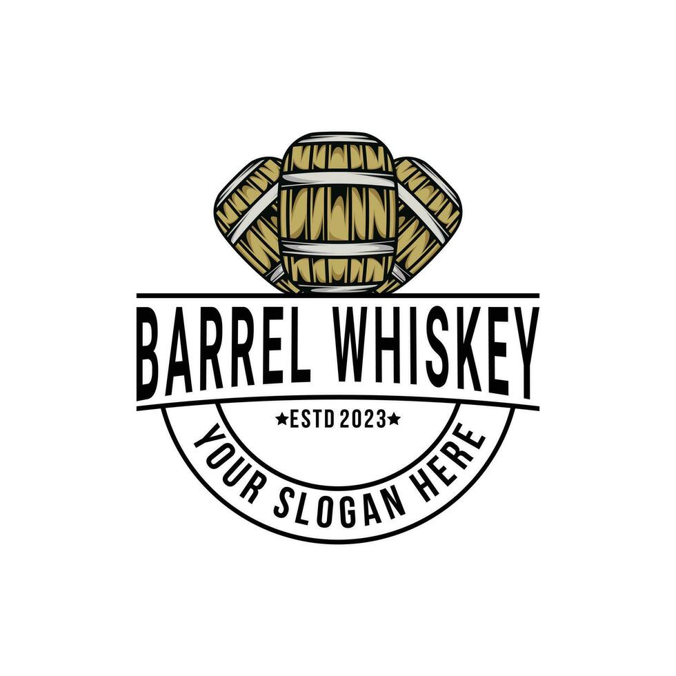 tunna whisky logotyp design årgång retro stil vektor