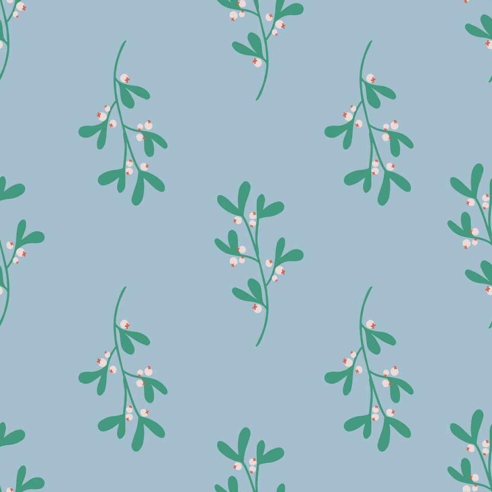 einfach nahtlos Muster mit Mistel. Weihnachten Blumen- auf Blau Hintergrund. Vektor Textur