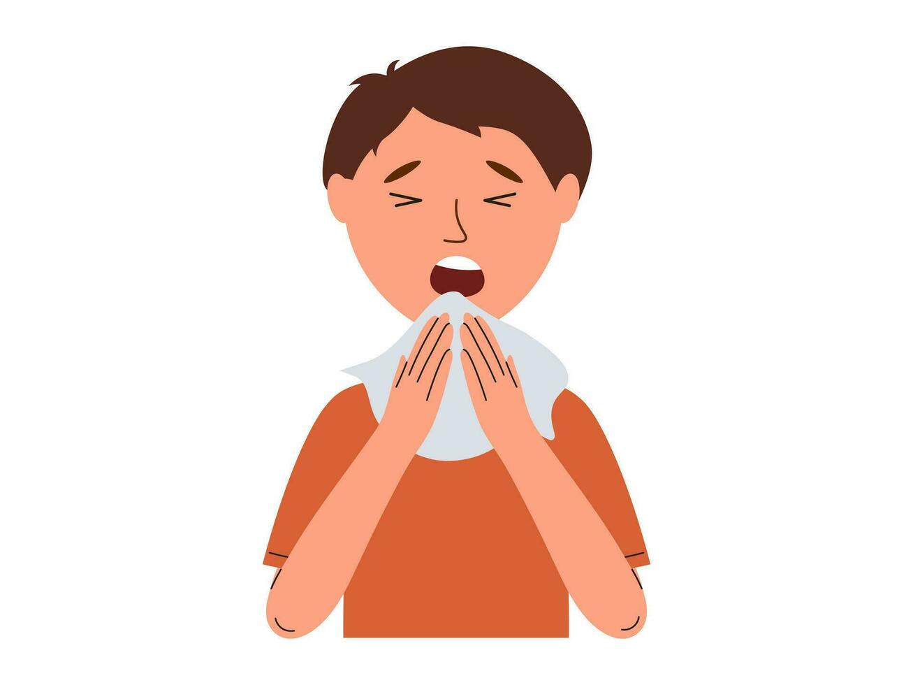 ungesund Mann Niesen leiden von Grippe oder kalt. krank Menschen Kampf mit Gesundheit Probleme, haben Grippe oder covid Symptome. Vektor Illustration