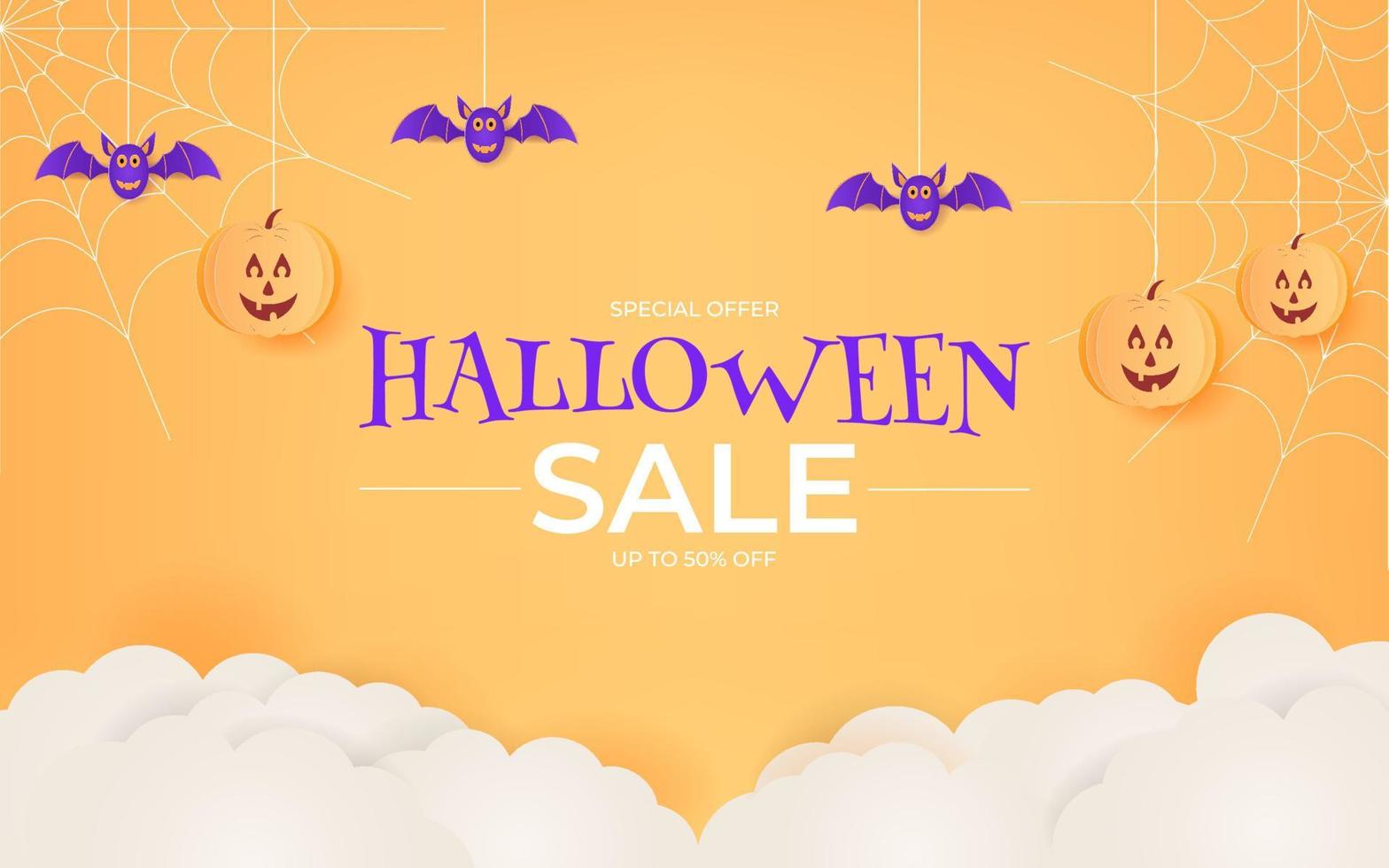 halloween försäljning bakgrundsdesign med pappersklippt stil för marknadsföring. vektor