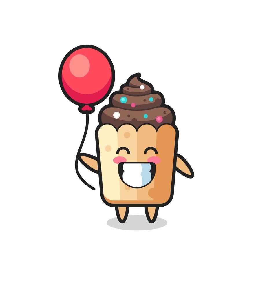 Cupcake-Maskottchen-Illustration spielt Ballon vektor