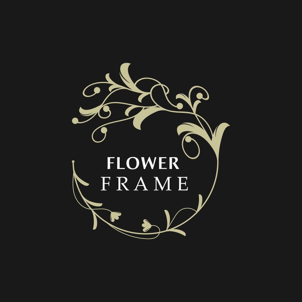 blommig ram blomma runda form emblem logotyp isolerat på vit bakgrund, löv lyx linjär logotyp cirkel stil boutique vektor