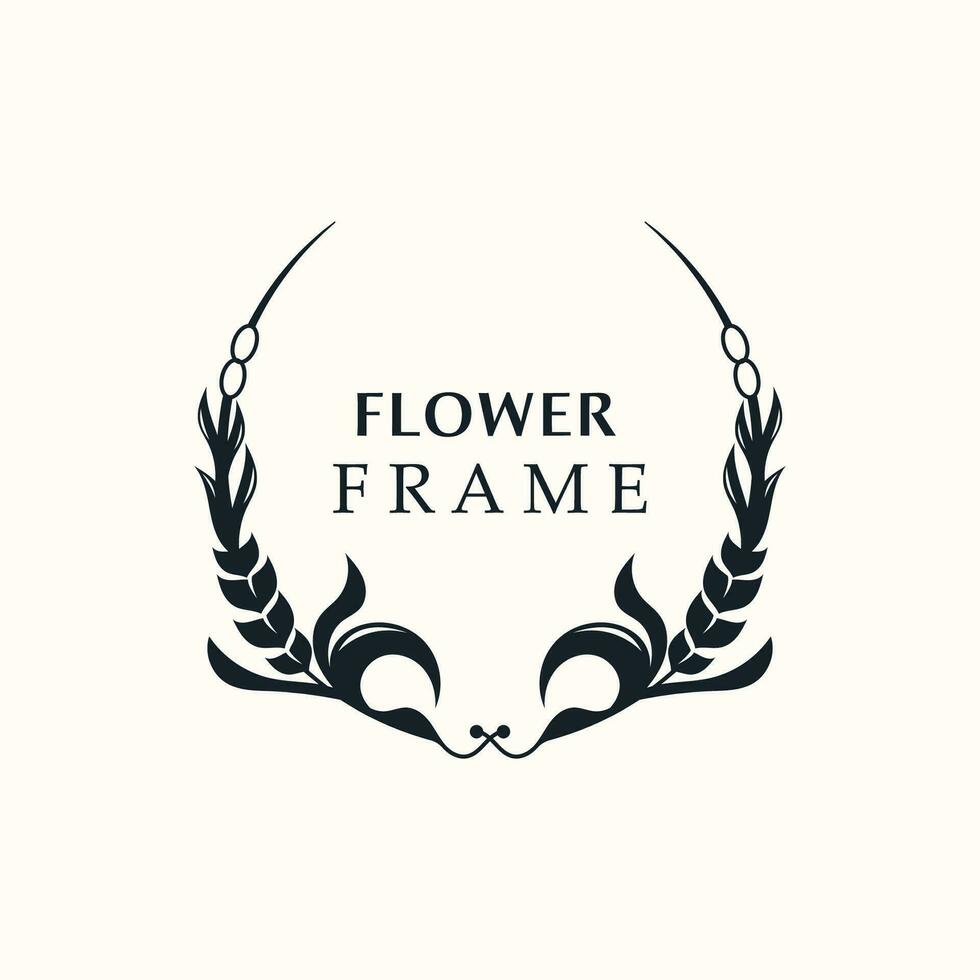 blommig ram blomma runda form emblem logotyp isolerat på vit bakgrund, löv lyx linjär logotyp cirkel stil boutique vektor
