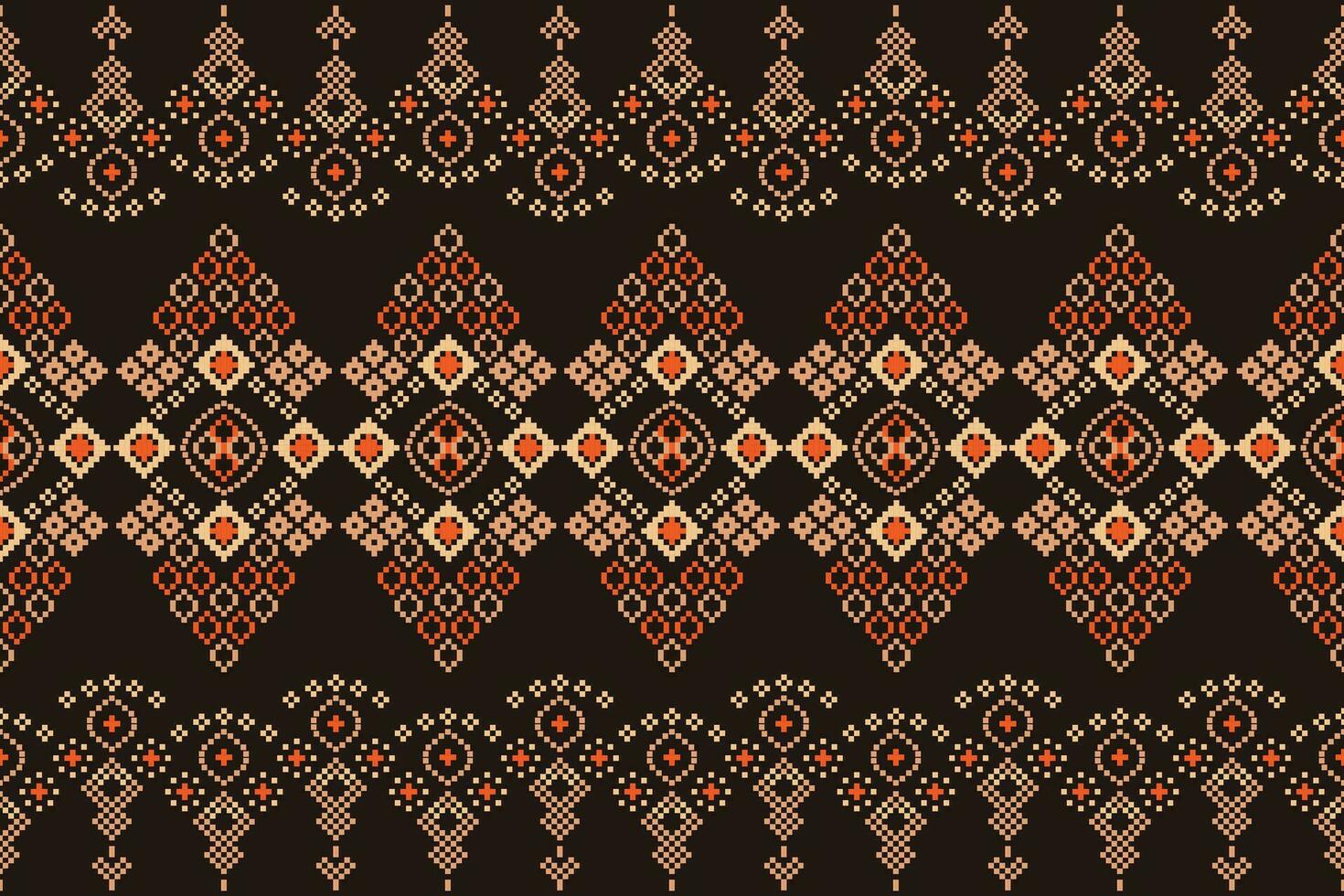 ethnisch geometrisch Stoff Muster Kreuz Stich.ikat Stickerei ethnisch orientalisch Pixel Muster braun Hintergrund. abstrakt, vektor, illustration. Textur, Kleidung, Rahmen, Dekoration, Motive, Seide Hintergrund. vektor