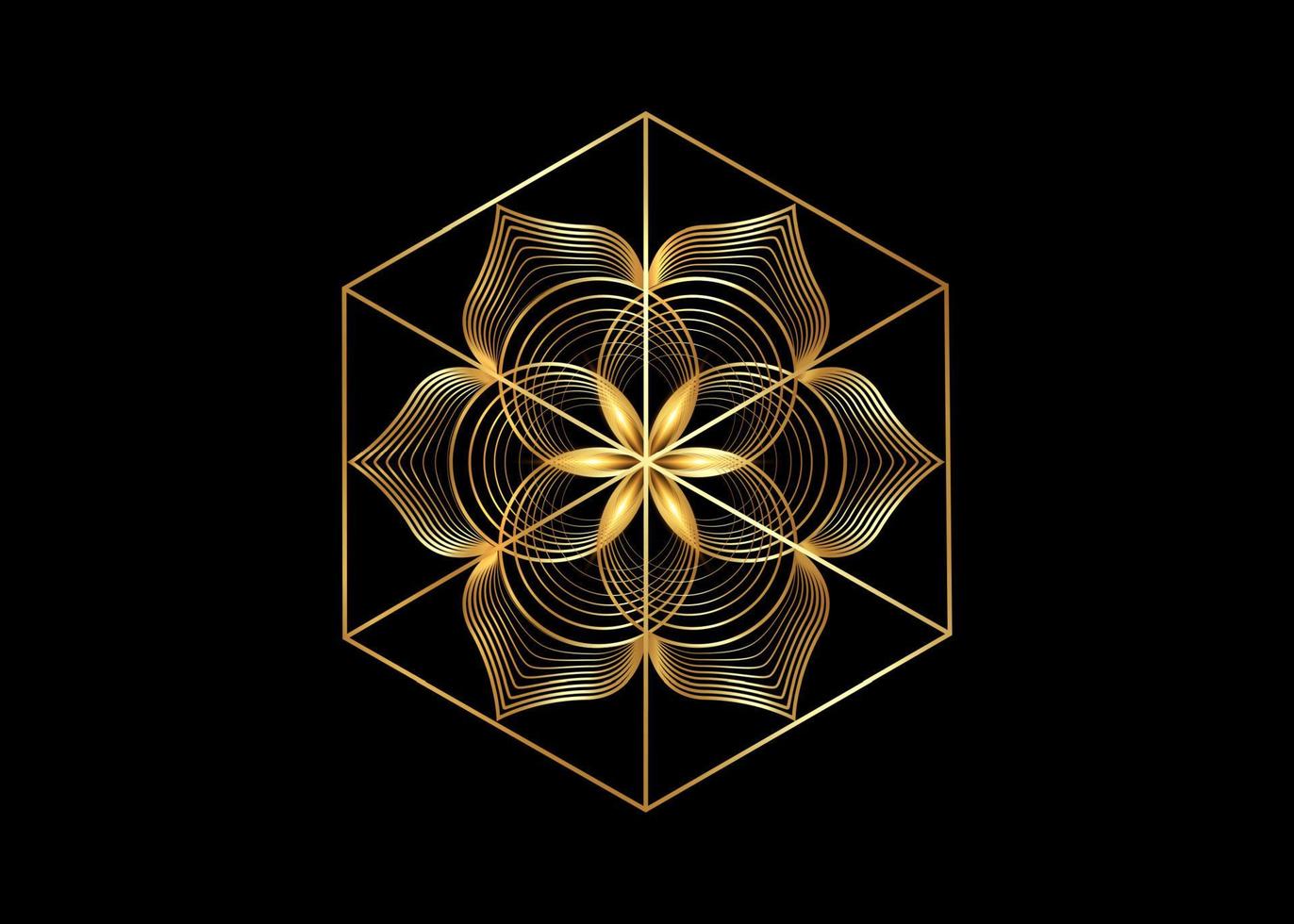 Samen des Lebenssymbols heilige Geometrie. Gold-Logo-Symbol geometrisches mystisches Mandala vektor