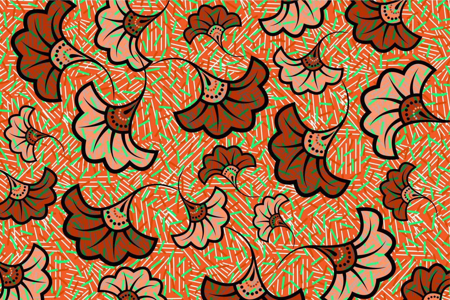 afrikansk vaxtryckstyg, etnisk överlappning prydnad blommodedesign, kitenge mönster motiv blommiga element vektor
