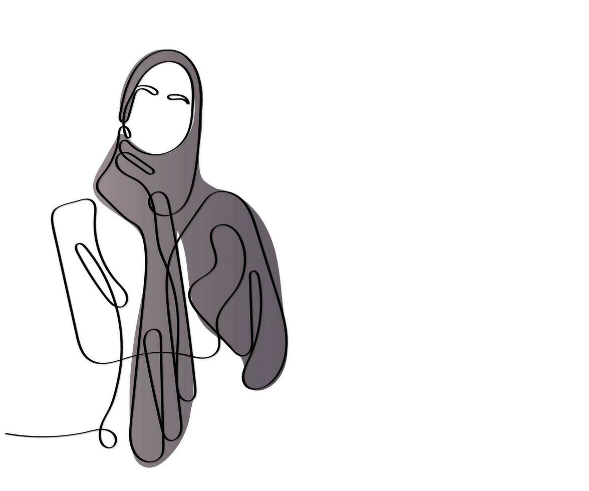 linje konst av muslim kvinna bär hijab. boho konst. vektor