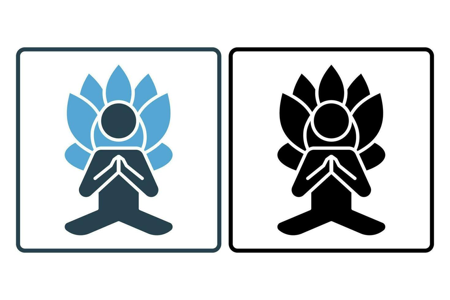 Meditation Symbol. Mensch mit Lotus Blume. Symbol verbunden zu Meditation, Wellness, Spa. solide Symbol Stil. einfach Vektor Design editierbar