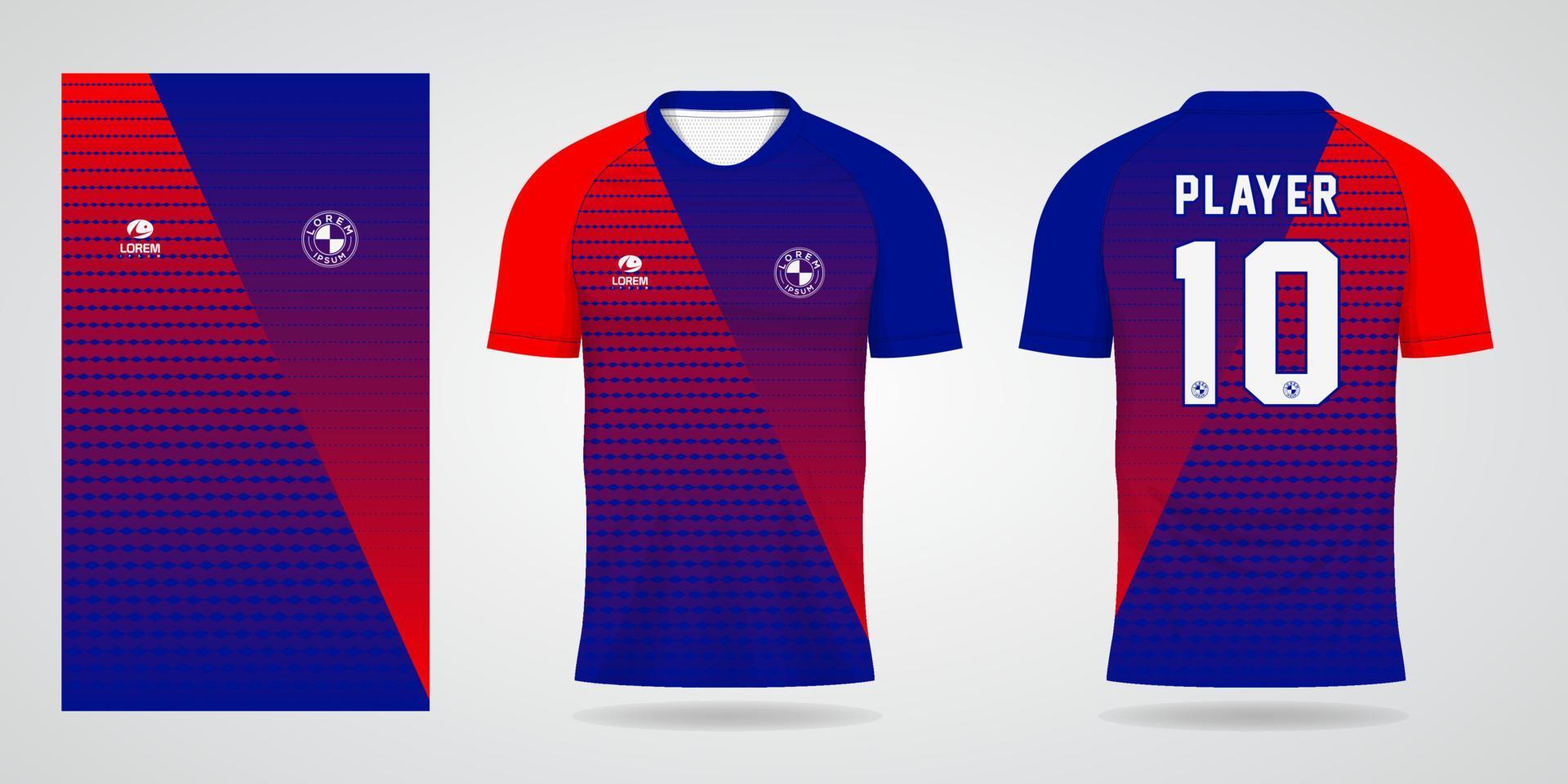 rot-blaue Trikot-Vorlage für Teamuniformen und Fußball-T-Shirt-Design vektor