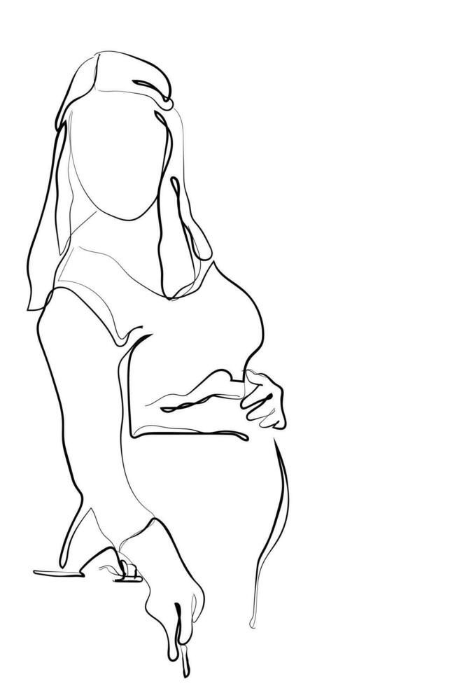 Hand gezeichnet Linie Kunst Vektor von schwanger Frau