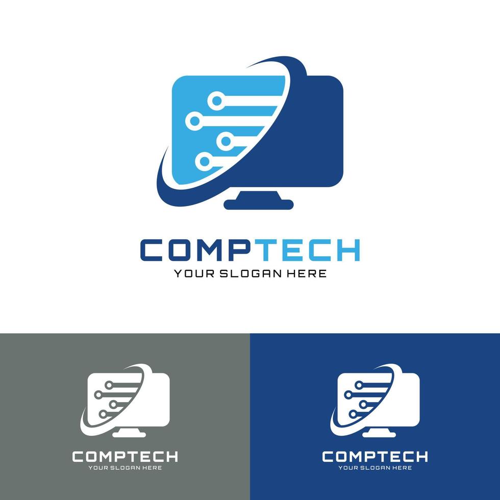 skärm dator tech, reparation, tjänster logotyp vektor illustration