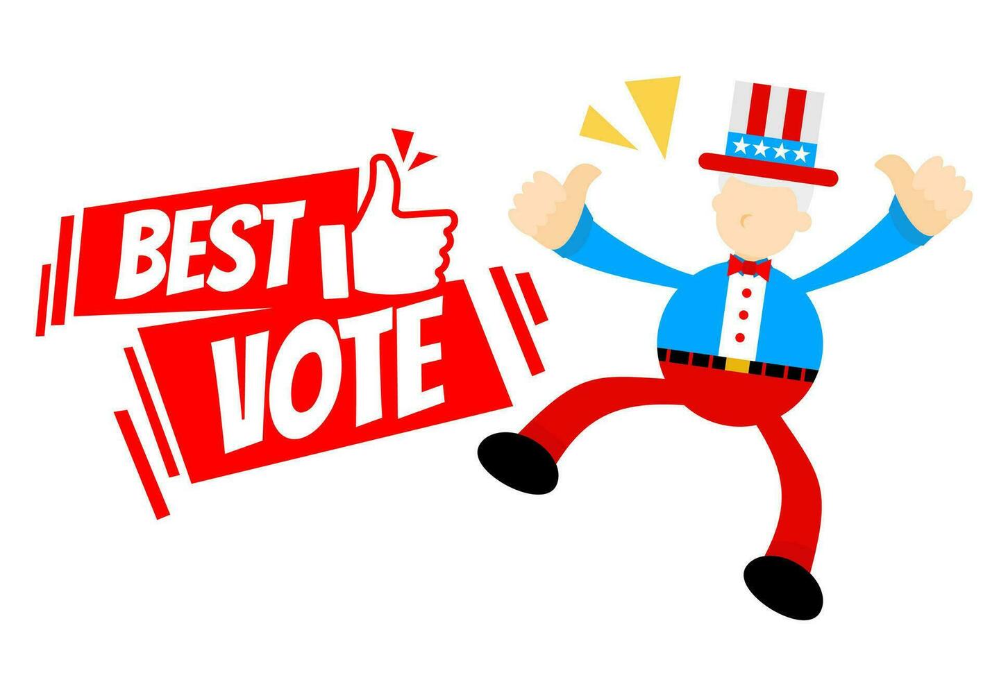 glücklich Onkel Sam Amerika und Beste Abstimmung politisch Zeichen Tafel Karikatur Gekritzel eben Design Stil Vektor Illustration