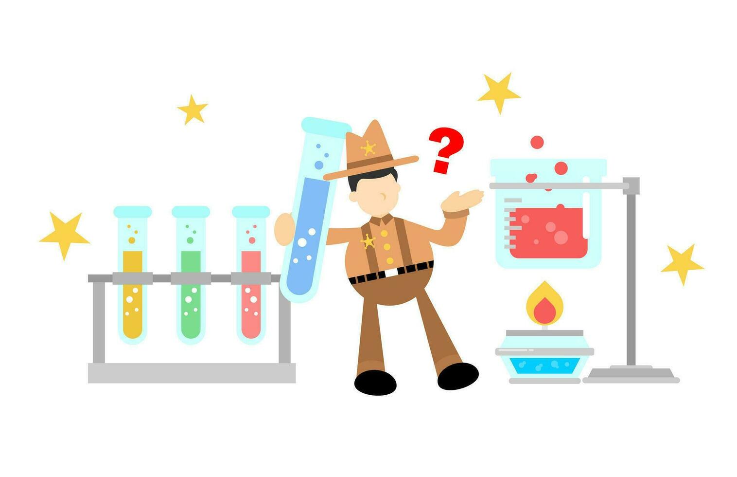 Cowboy Amerika und Experiment Labor Flasche Forschung Wissenschaft Karikatur Gekritzel eben Design Stil Vektor Illustration