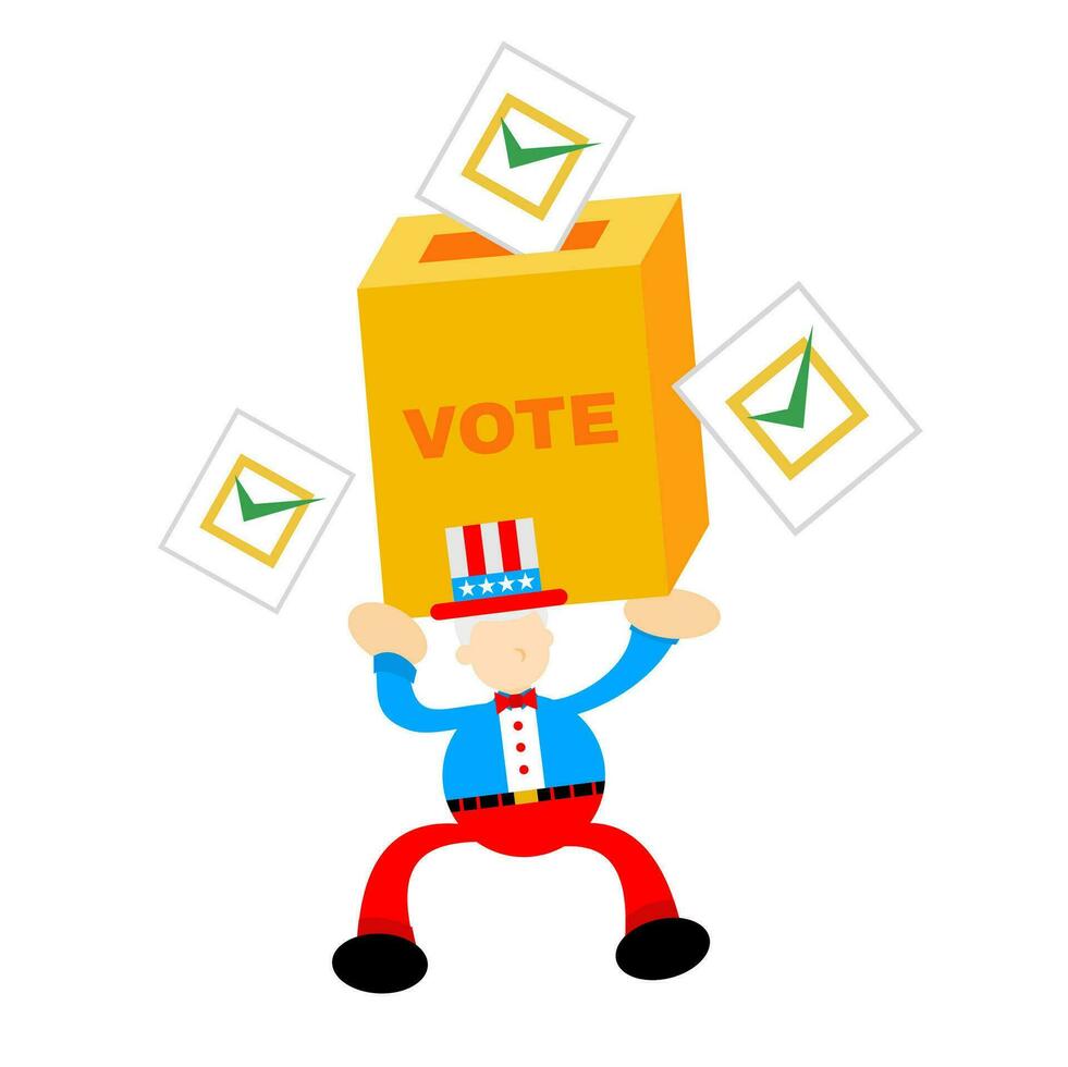 farbror sam Amerika och gul rösta låda klok tecknad serie klotter platt design stil vektor illustration