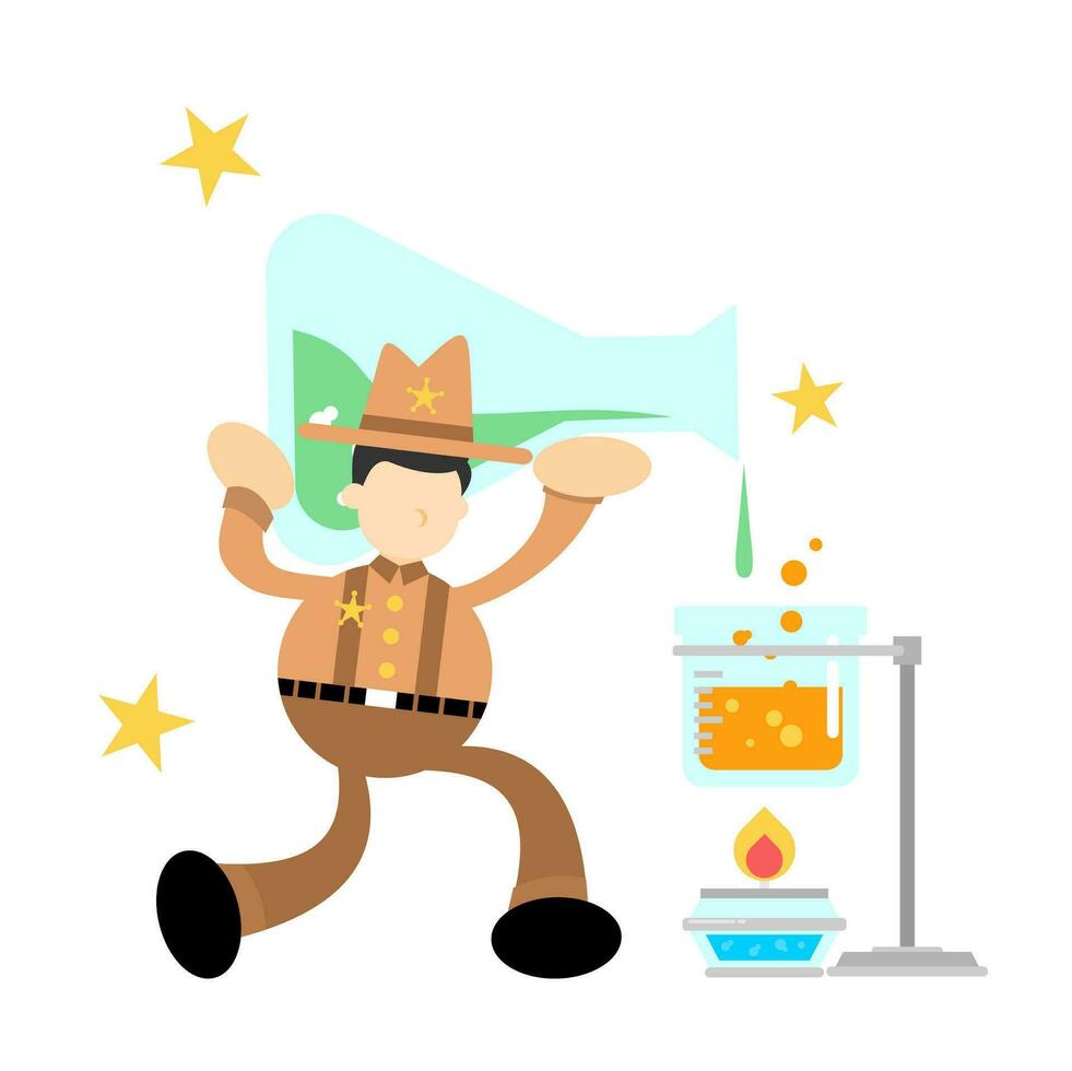 Cowboy Amerika und Experiment Labor Flasche Forschung Wissenschaft Karikatur Gekritzel eben Design Stil Vektor Illustration