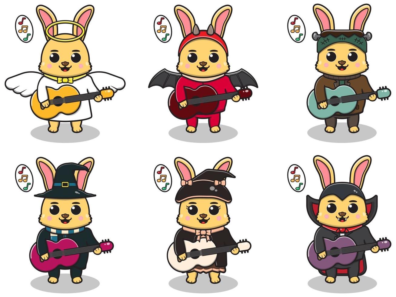 Kaninchen Musik Halloween Set Gitarre vektor