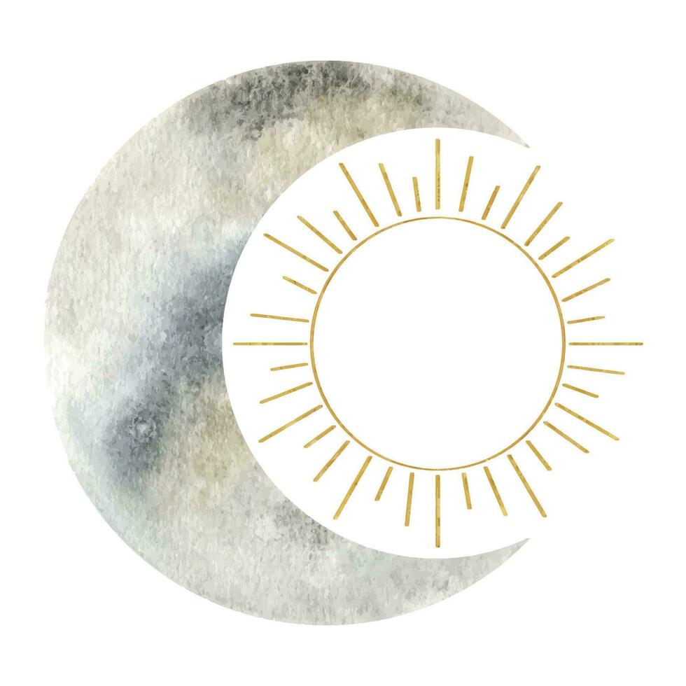 halvmåne måne och Sol. esoterisk tecken och symboler. vattenfärg illustrationer på de ämne av astrologi och esoterism. isolerat. minimalistisk illustration för design, skriva ut, tyg eller bakgrund. vektor