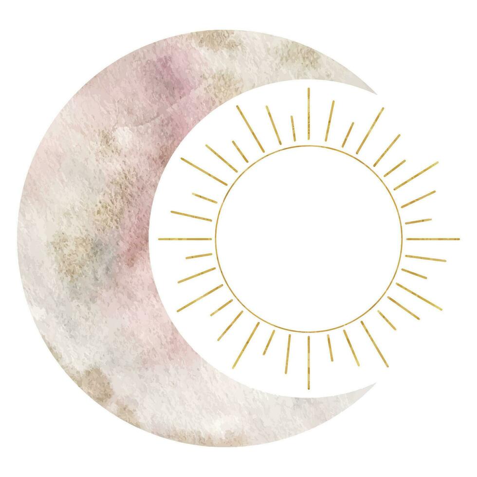 halvmåne måne och Sol. esoterisk tecken och symboler. vattenfärg illustrationer på de ämne av astrologi. isolerat. minimalistisk illustration för design, skriva ut, tyg eller bakgrund. vektor