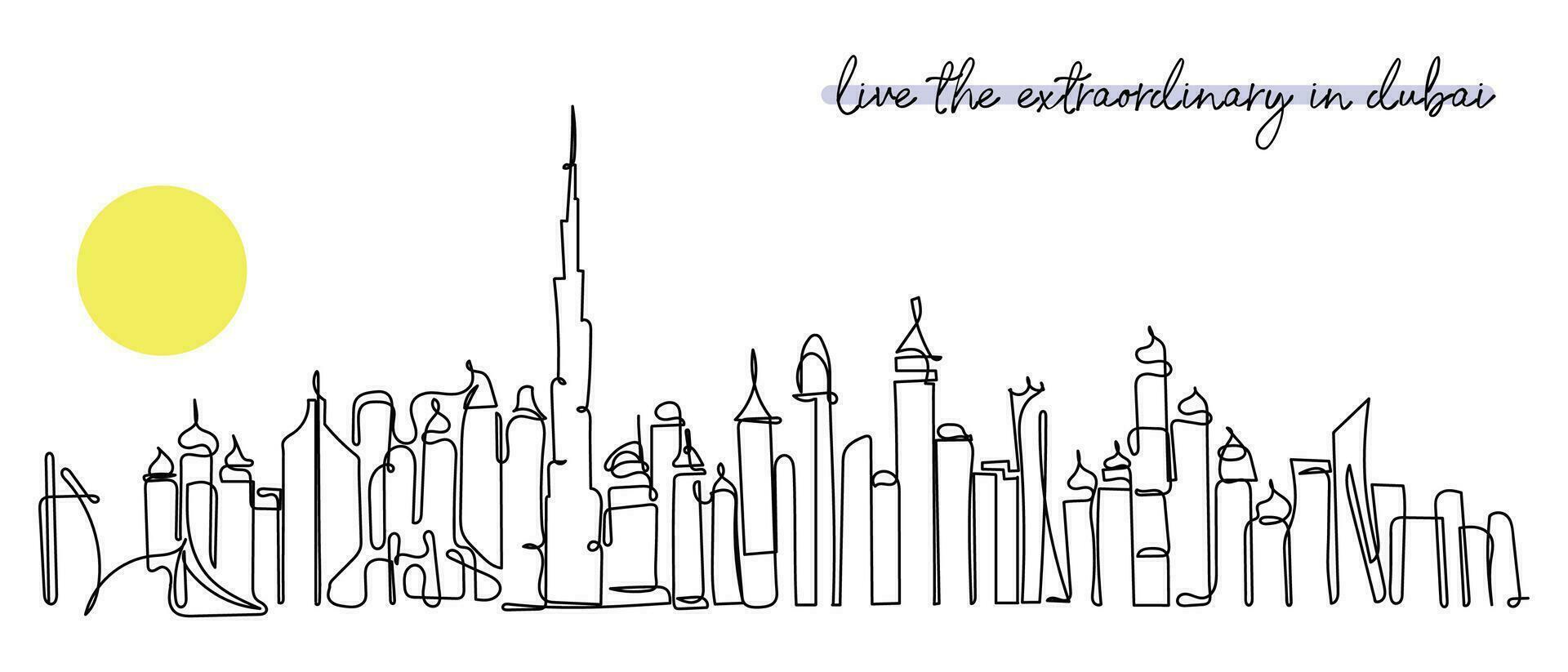 Linie Kunst Vektor von Dubai Stadtbild. Dubai Horizont isoliert drucken