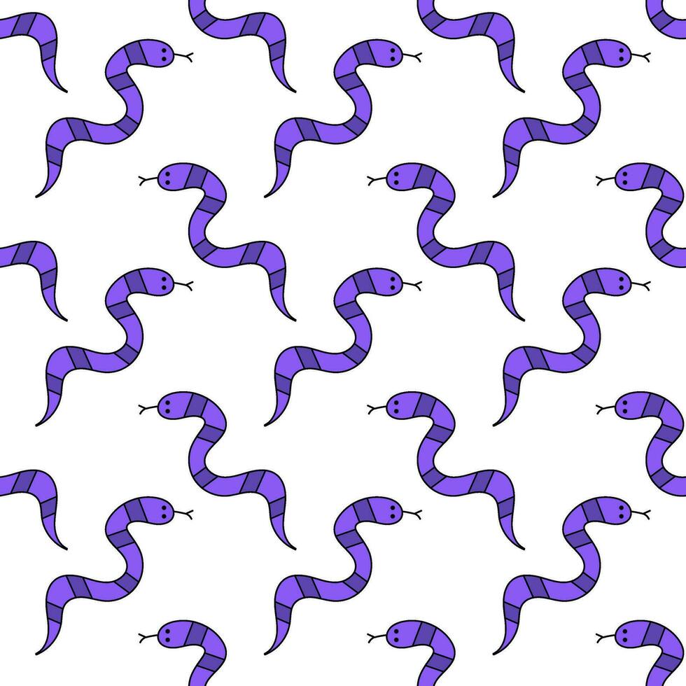 sömlös hand dragen vektor mönster med lila randig ormar. vektor platt illustration bakgrund.