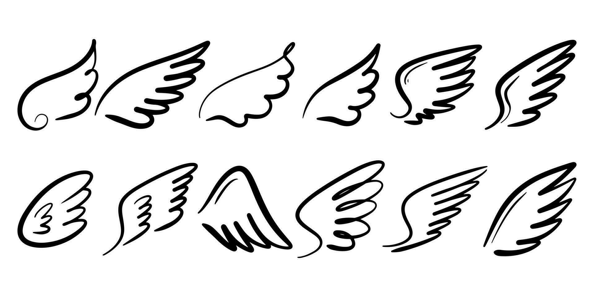 Gekritzelskizzenart der abstrakten Flügelkarikaturhand gezeichnete Illustration für Konzeptdesign. vektor