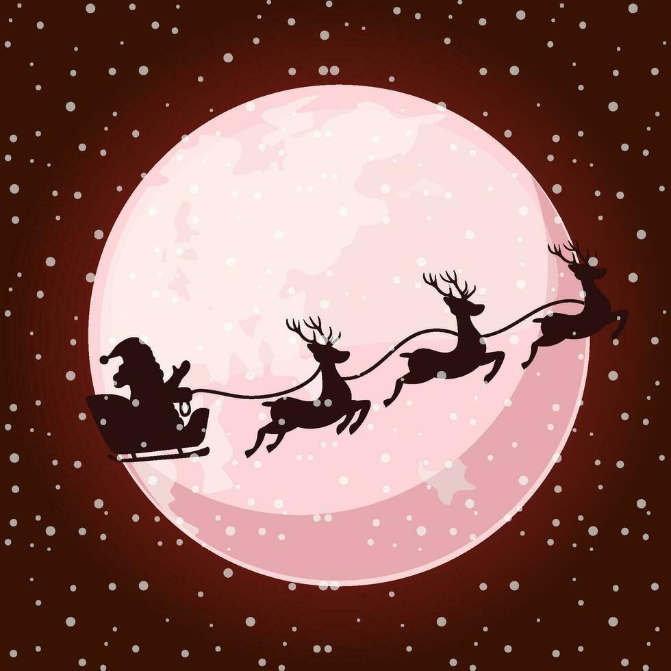 Karikatur Nacht Mond mit das Silhouette von Santa claus im das Schlitten. Gruß Karte zum Weihnachten Tag oder glücklich Neu Jahr. vektor