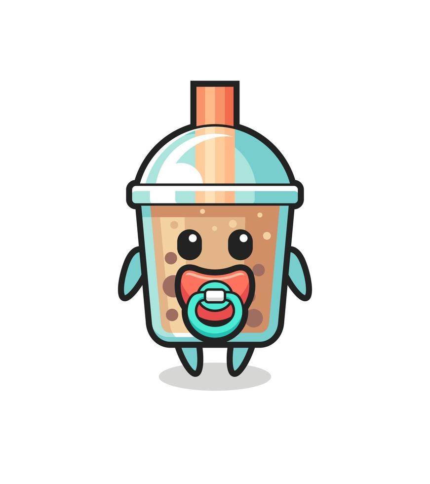Baby Bubble Tea Zeichentrickfigur mit Schnuller vektor