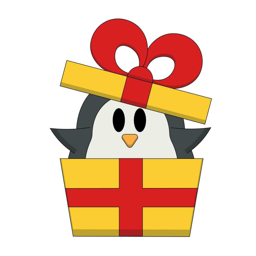 söt tecknad serie pingvin i närvarande låda i Färg vektor