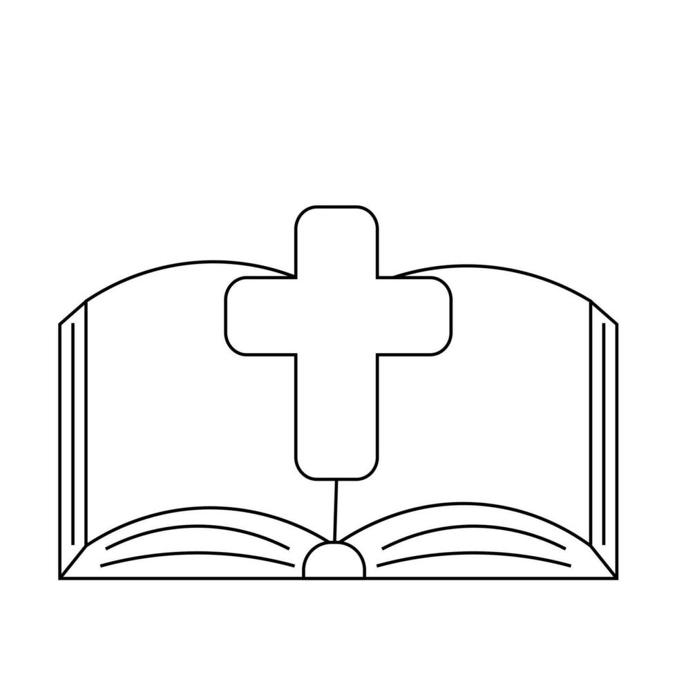 öppen bok bibel med en korsa i svart och vit vektor