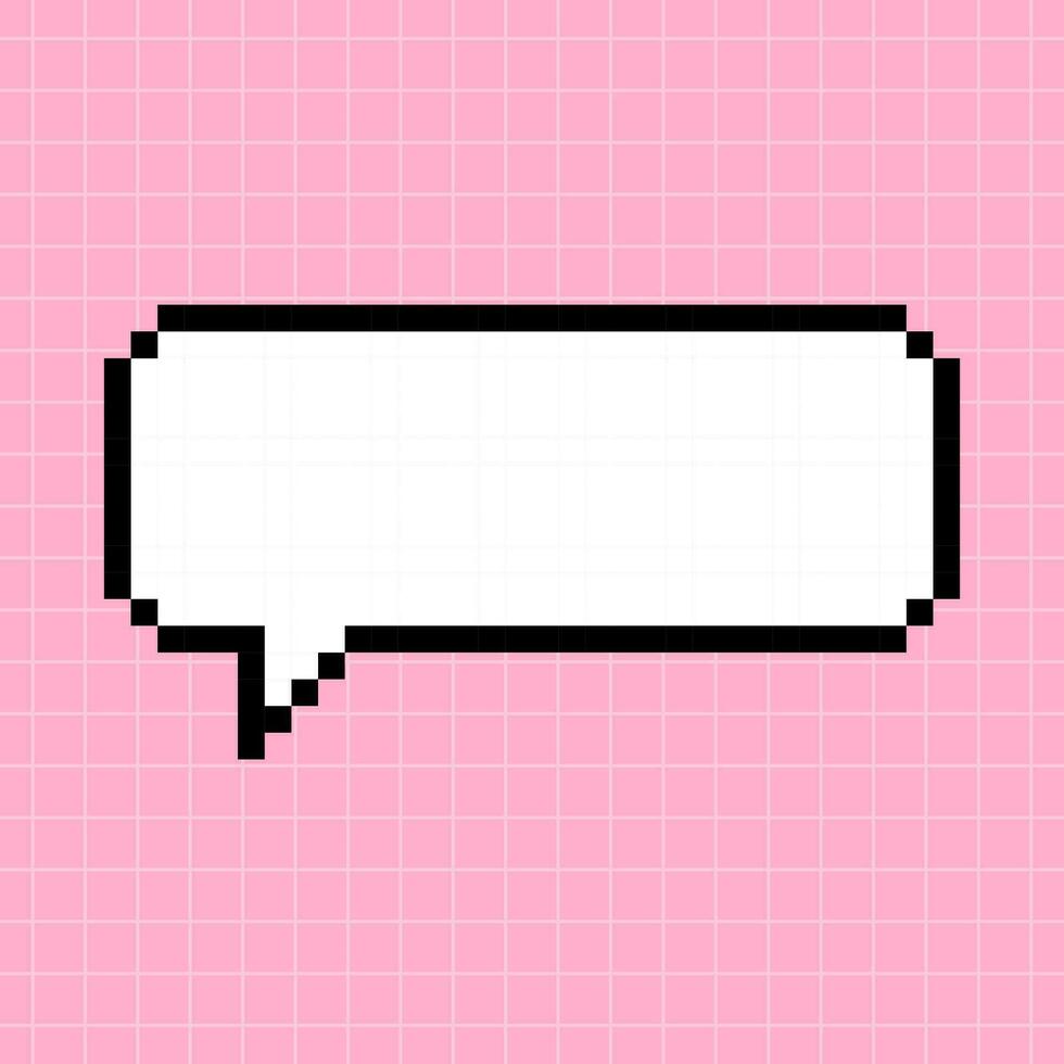 Pixel eng horizontal Dialog Box auf ein Rosa kariert Hintergrund. Illustration im das Stil von ein 8 Bit retro Spiel, Regler, süß Rahmen zum Inschriften. vektor