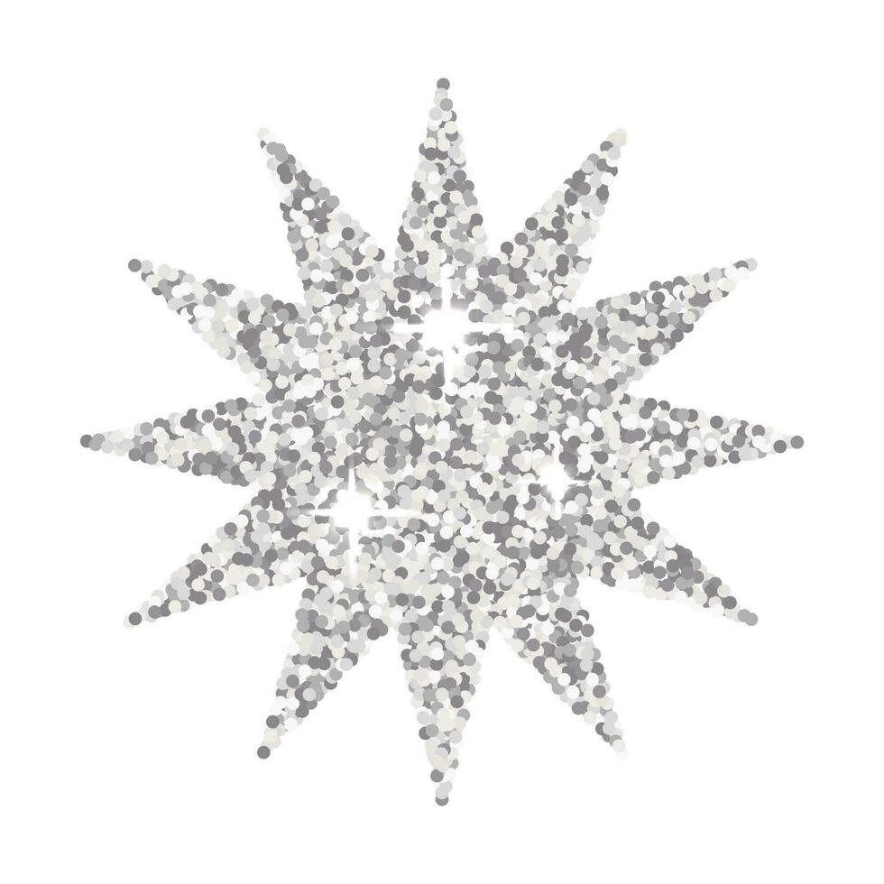 Silber funkeln Star mit zwölf Strahlen isoliert auf ein Weiß Hintergrund. funkelnd Vektor Urlaub Dekor, metallisch Element.