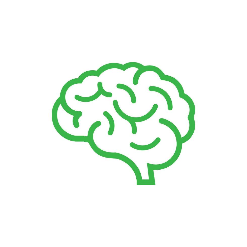 grön mänsklig hjärna medicinsk linje konst vektor ikon illustration isolerat på vit bakgrund