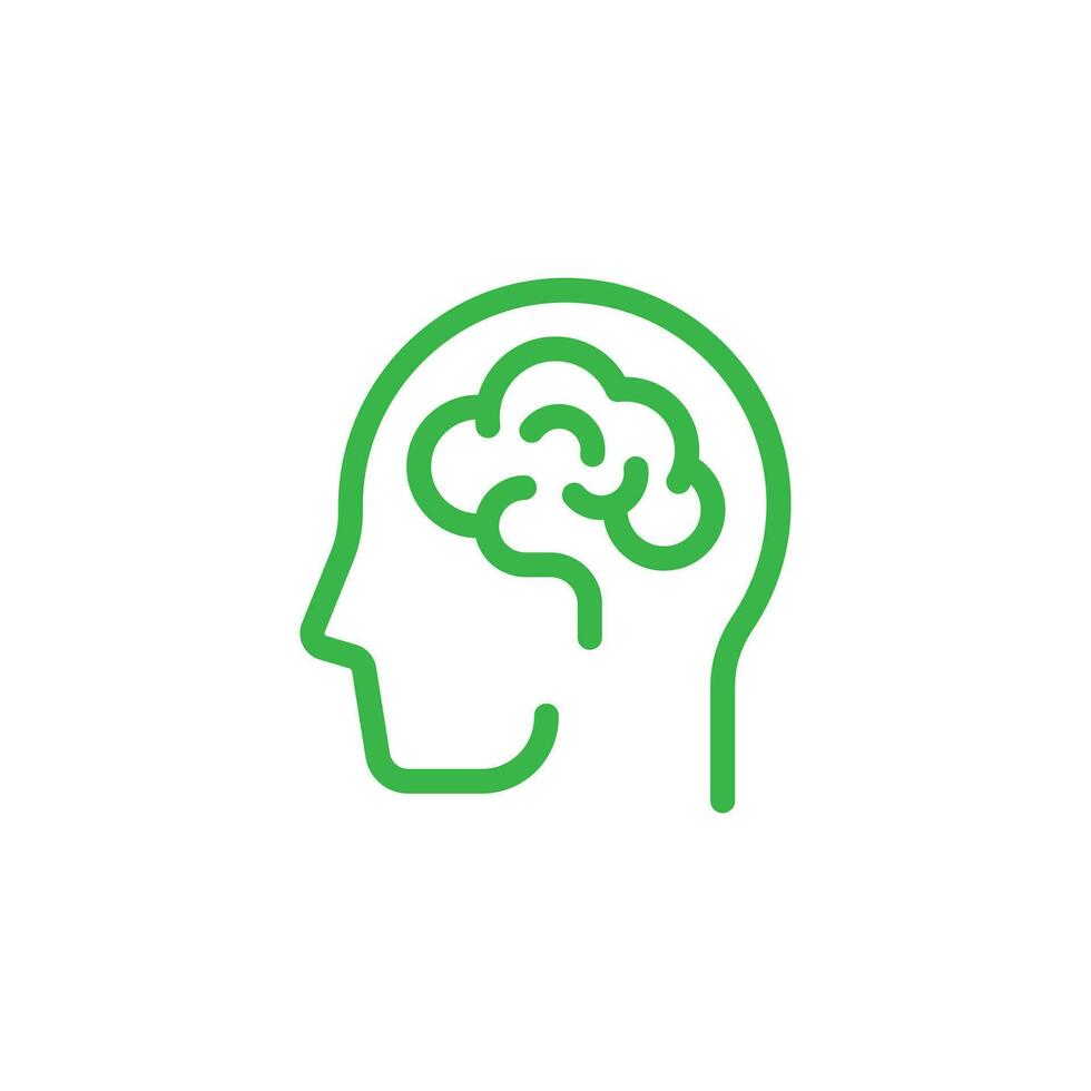 Grün Mensch Gehirn Symbol im Linie Kunst Stil isoliert auf Weiß Hintergrund. vektor